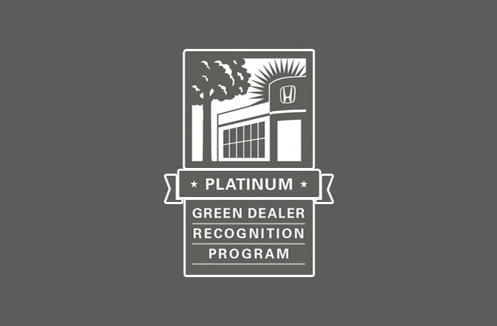A badge noting Platinum status in the Green Dealer Recognition Program.