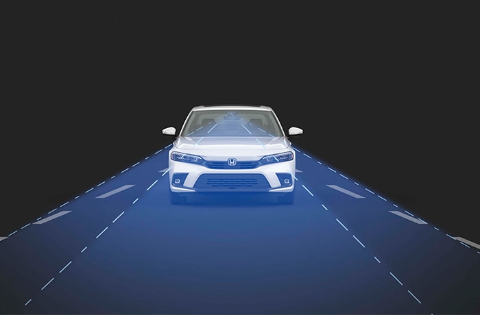 Top down view of a Honda vehicle sensing an obstacle.